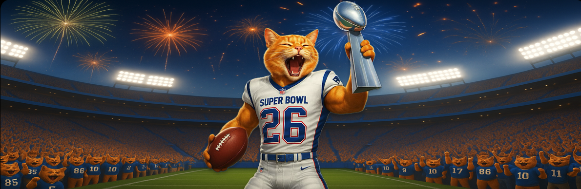 $Superbowl banner with mascot and flare